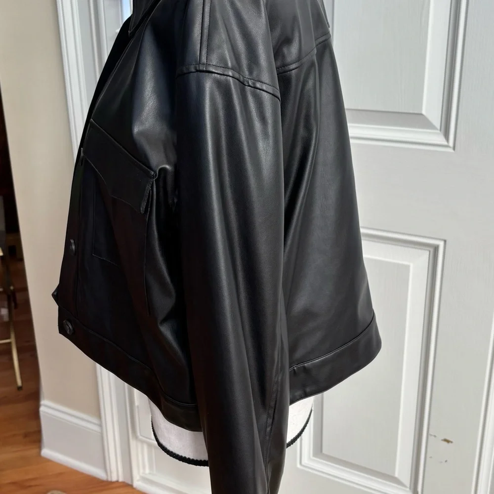 a new day Black Faux Leather Cropped Cargo Jacket - Picture 5 of 10